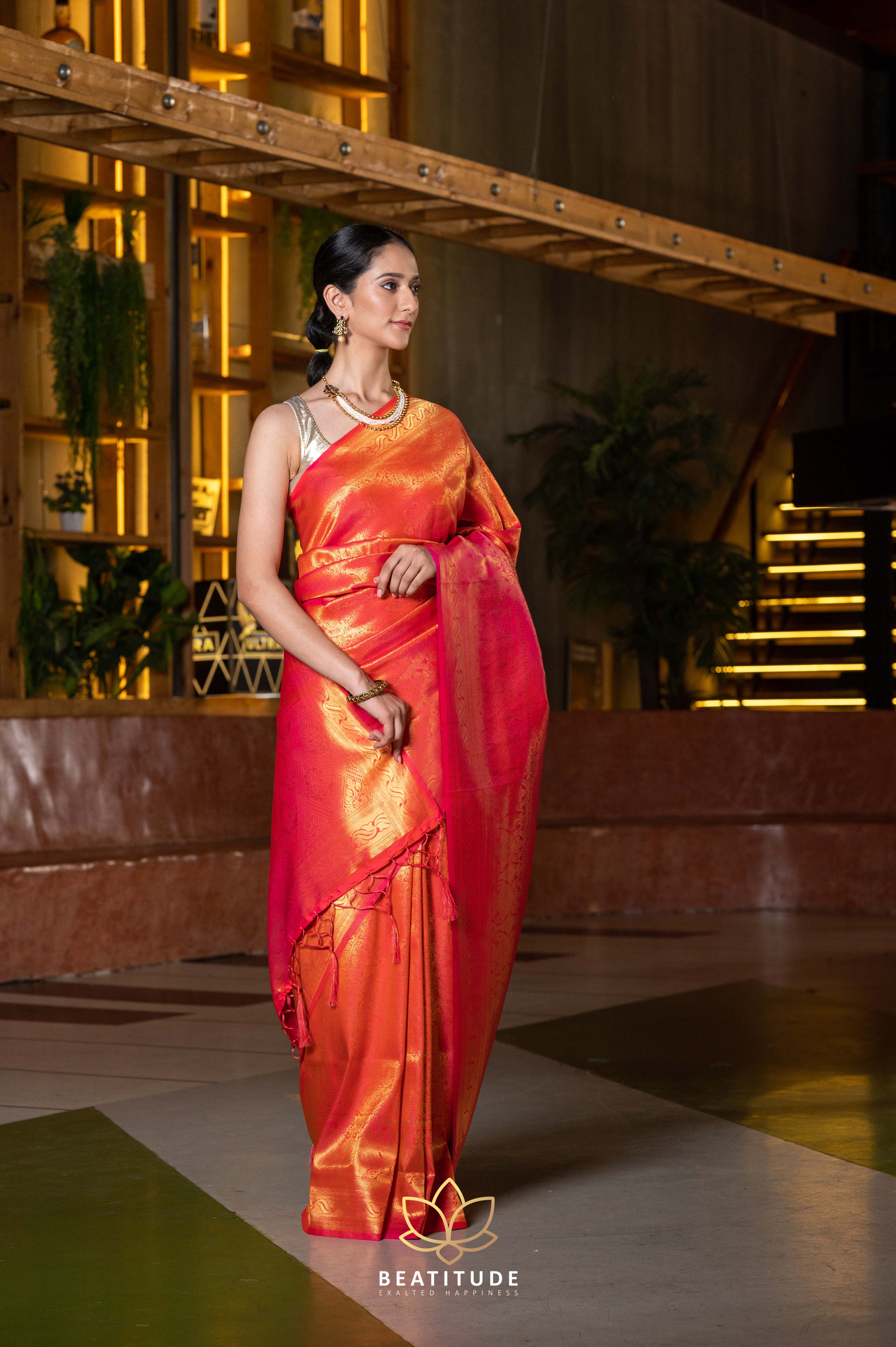 Buy Radha orange kanjivaram saree at Rs. 1199 online from Fab Funda silk  sarees : vv-dd-3